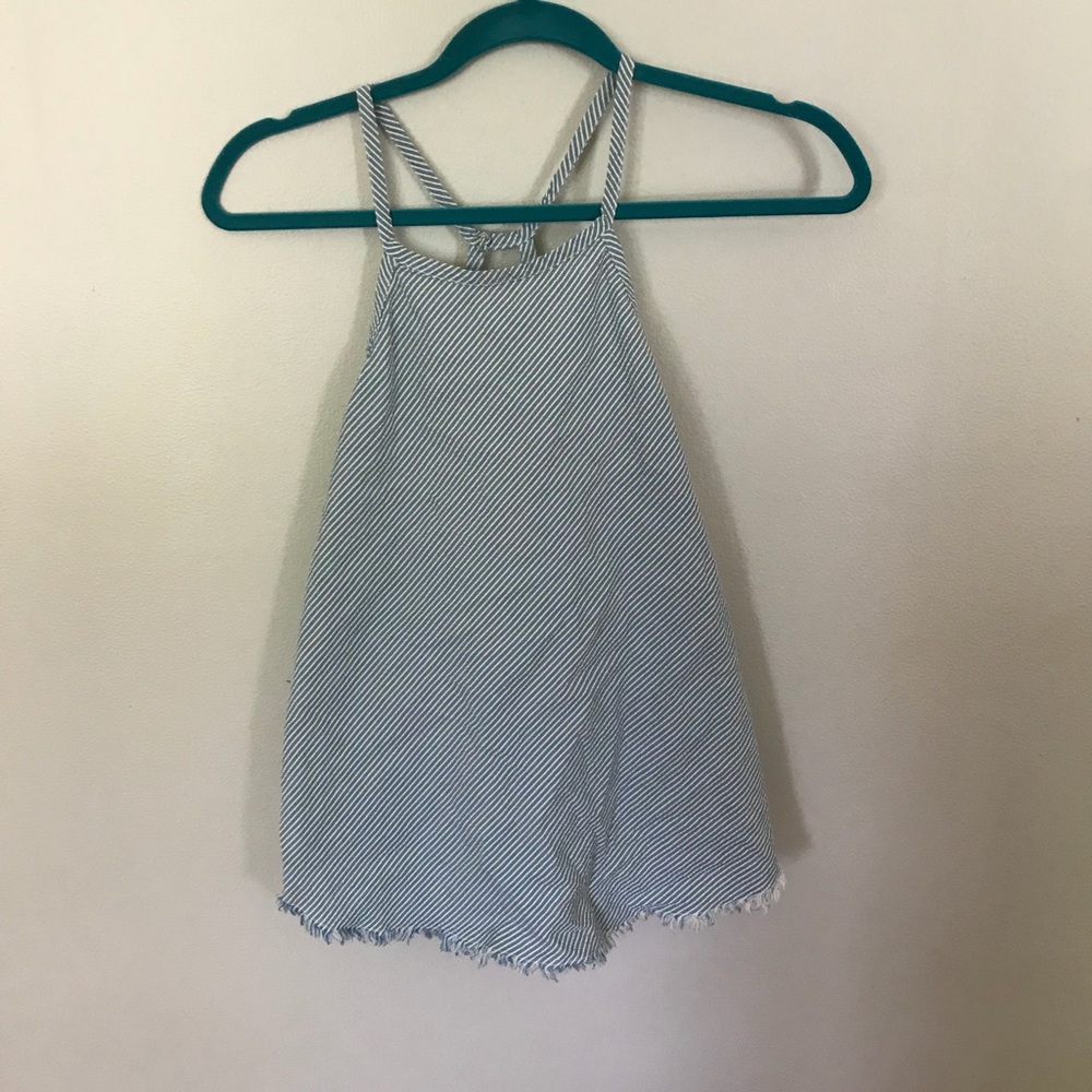 High neck blue striped tank top